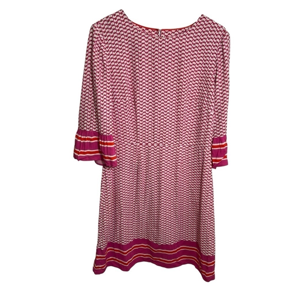 Boden‎ Women's Andrea Belted Dress Pink White Orange Floral Stripes Bell Sleeve